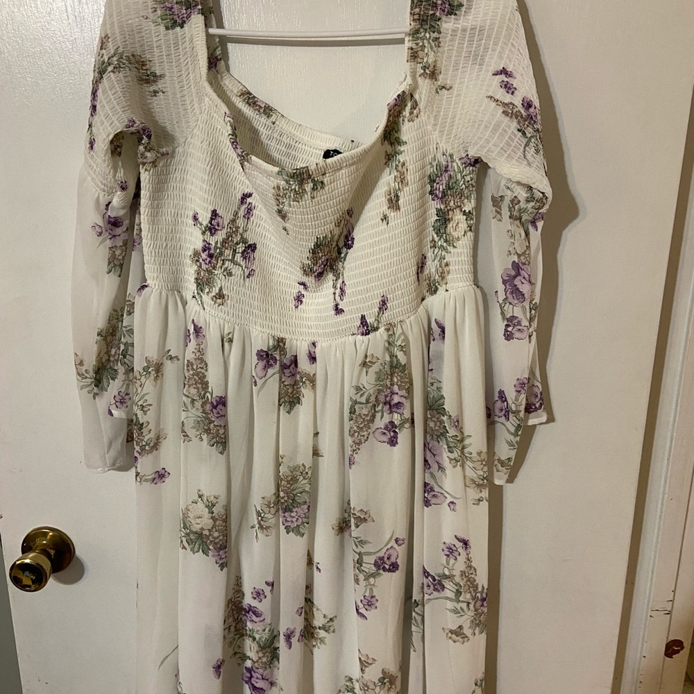 torrid White Maxi Dress with Purple Floral Accents size 1